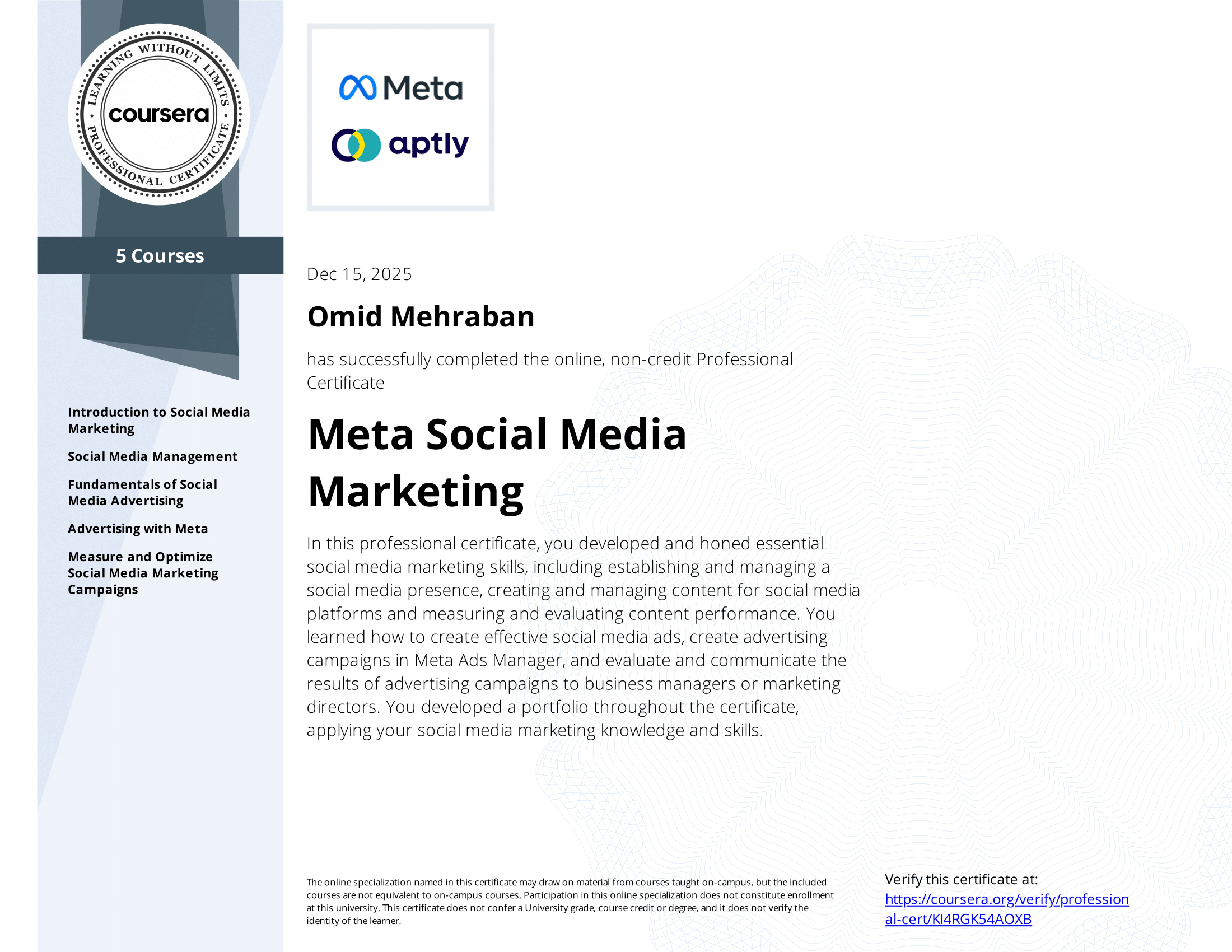 Meta Social Media Marketing Professional Certificate